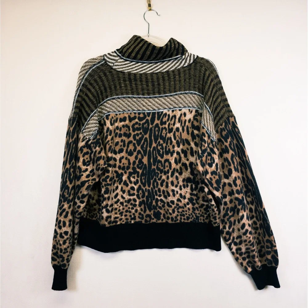 Gimmicks Sweater Womens L Brown Leopard Print Mixed Media Boho Indie Mob Wife - Picture 7 of 16